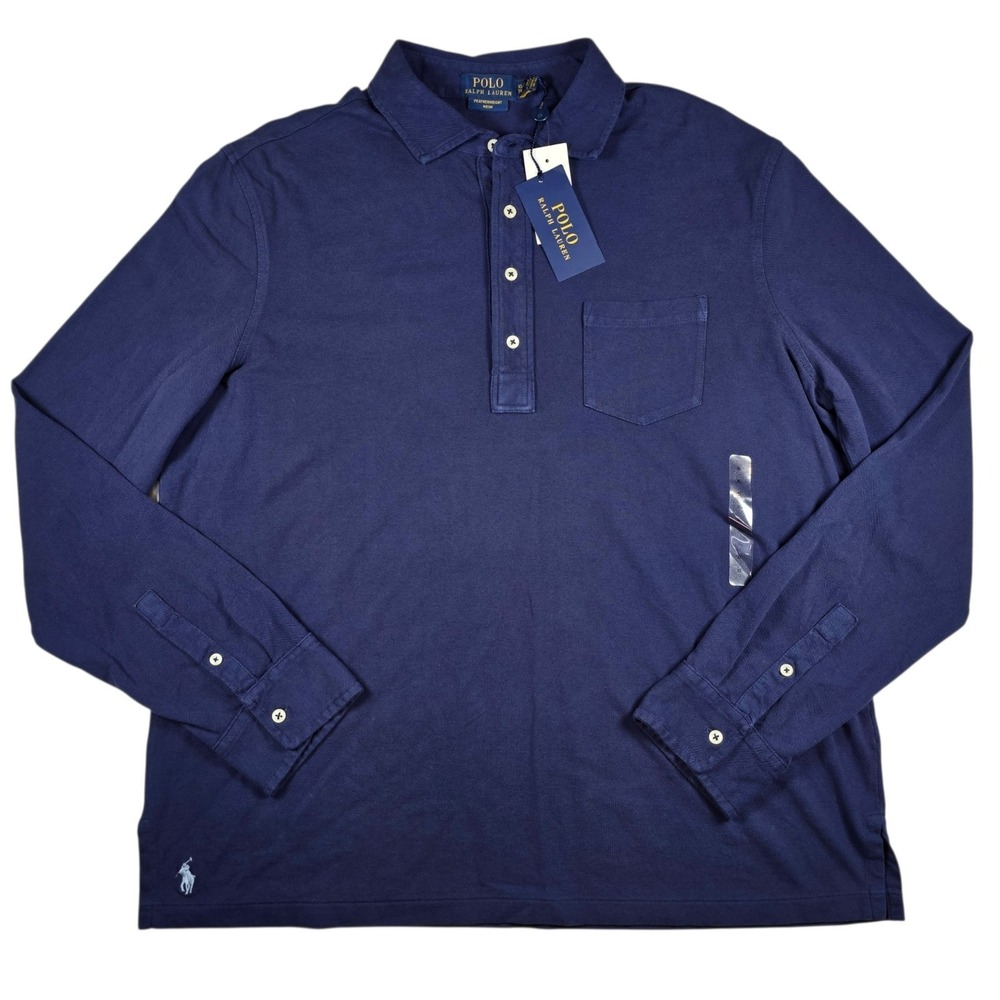 Polo Ralph Lauren Featherweight Mesh Navy Blue Pony Long Sleeve Polo Mens XL NWT
